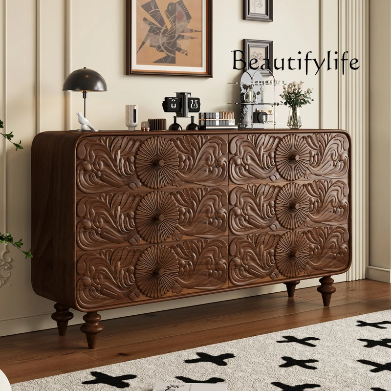 Medieval style solid wood retro old carving bedroom multi-functional storage living room decoration partition