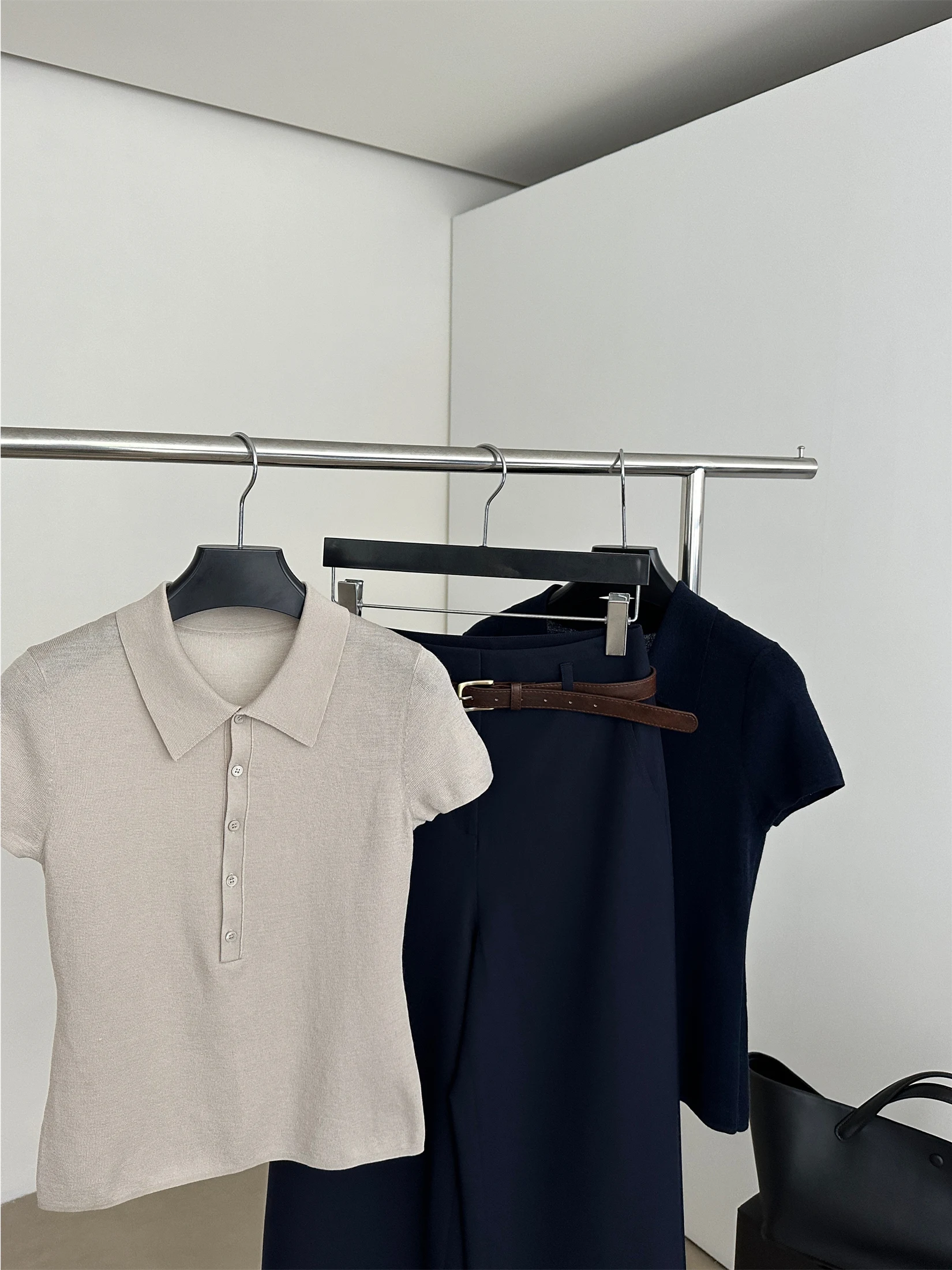 Ice Silk Thin  Shirt Turn-down Collar Short Sleeve Women Summer High-grade Knitted Top Light Beige Color Commute Style Sl...