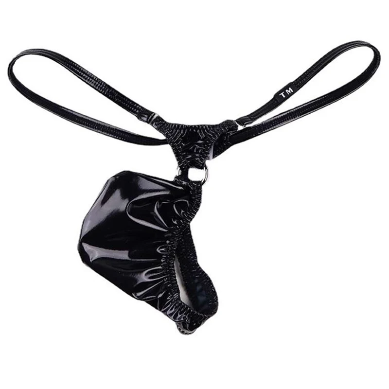 Sexy Patent Leather G-string Sexy Men T-Back Thongs Penis Pouch Underpants Male Low Rise Underwear Erotic Panties sissy panties