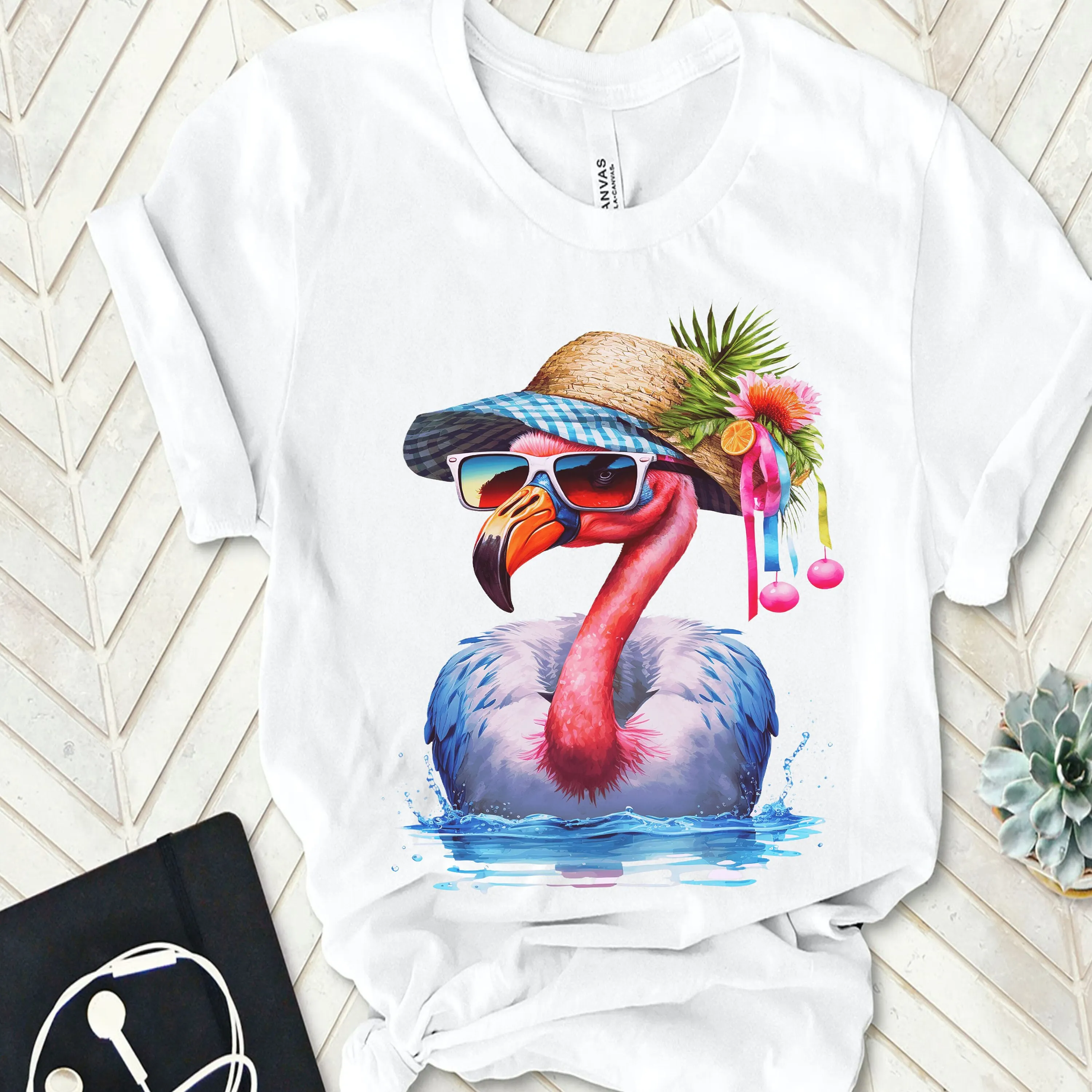 funny summer flamingo beach humor tropical vacation pool party sunshine pink bird animal cool relaxation hot sassy T shirt