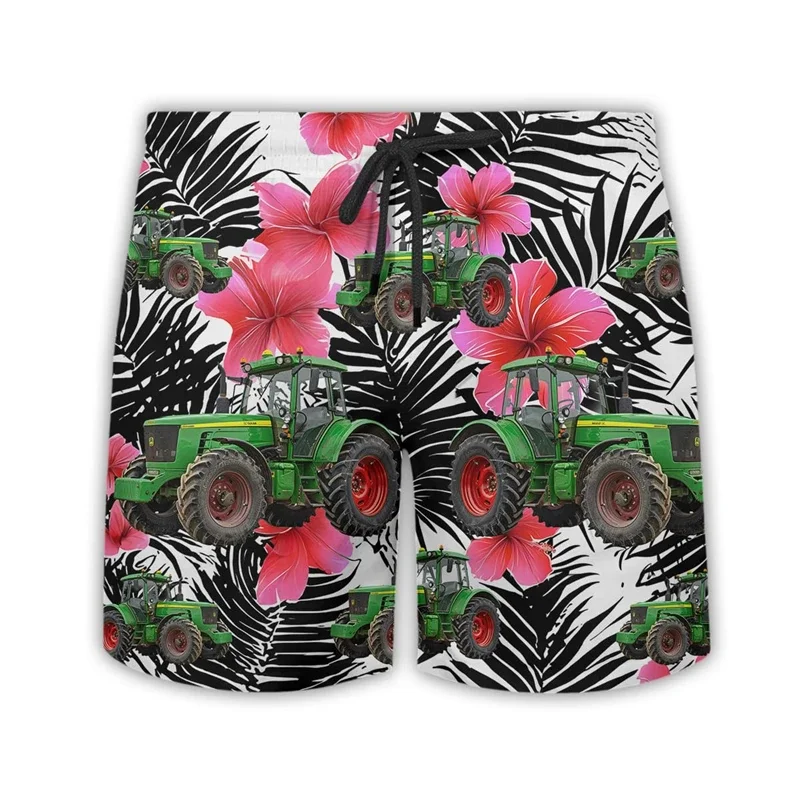 Pantalones cortos con estampado 3D de Tractor Farm para hombre, ropa de granja, pantalones cortos de playa hawaianos, bañadores informales para hombre, pantalones de granjero, Bermudas