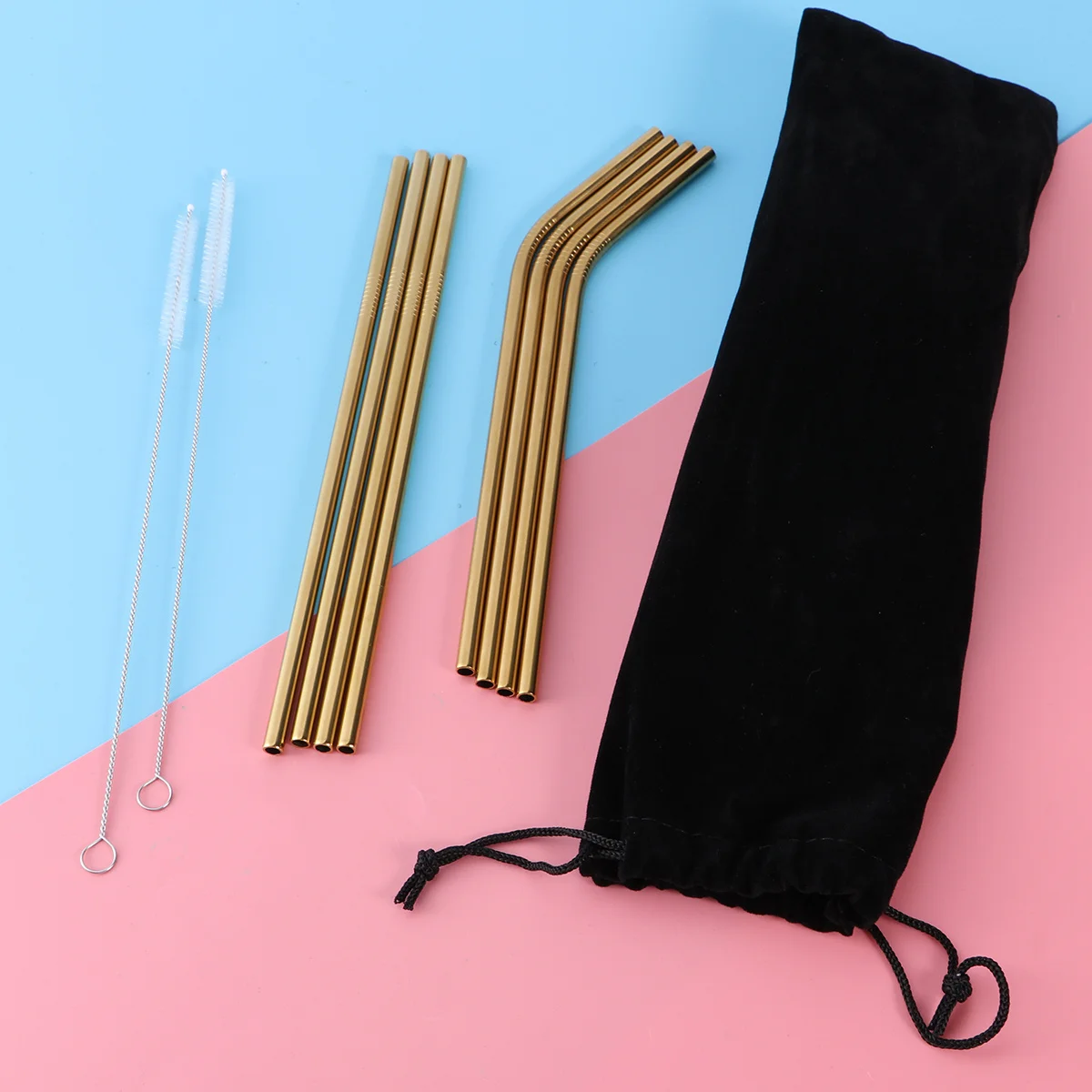 

11Pcs Stainless Steel Straws Reusable Bent Straight Sets with Brushes Cloth Bag for 20oz Tumbler Vacuum Insulated Cups