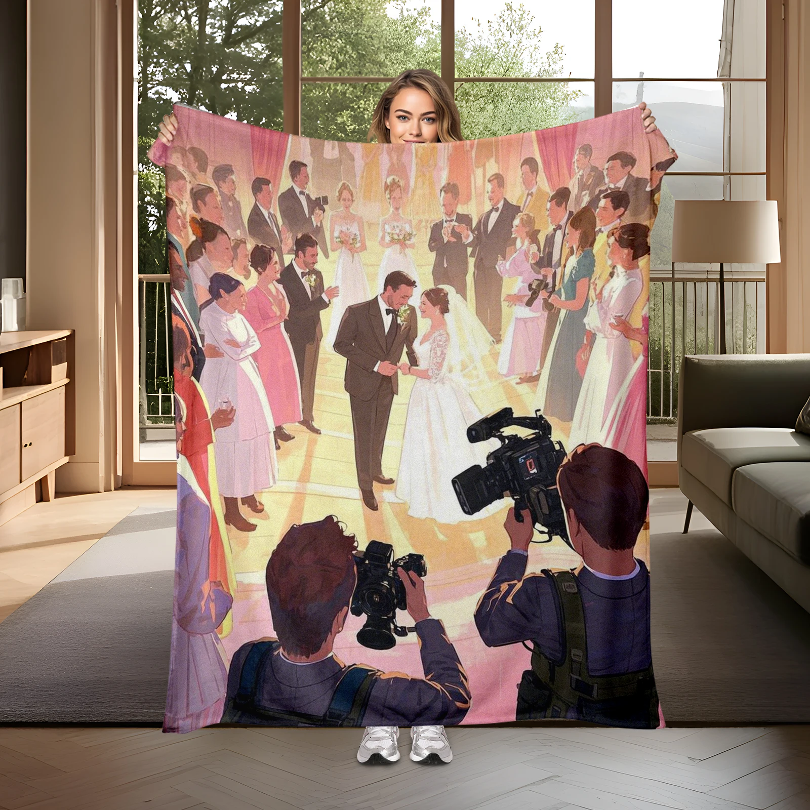 Cartoon Newlywed Couple Blanket A Must Have for Couples in the Glorious Wedding Season