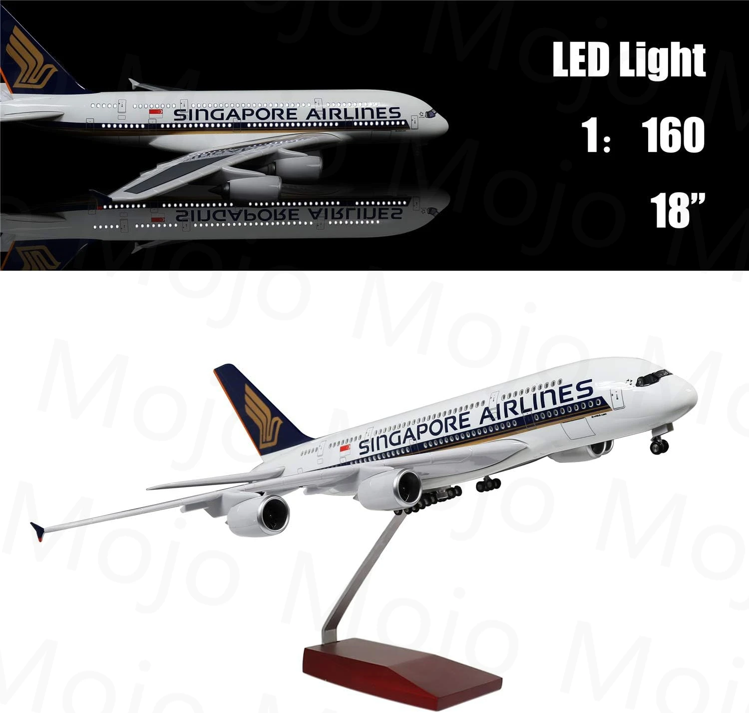 1:160 Scale 47cm Aircraft Model A380 Singapore Airbus touch or voice-activated Aircraft Model Can be used as decoration or gift