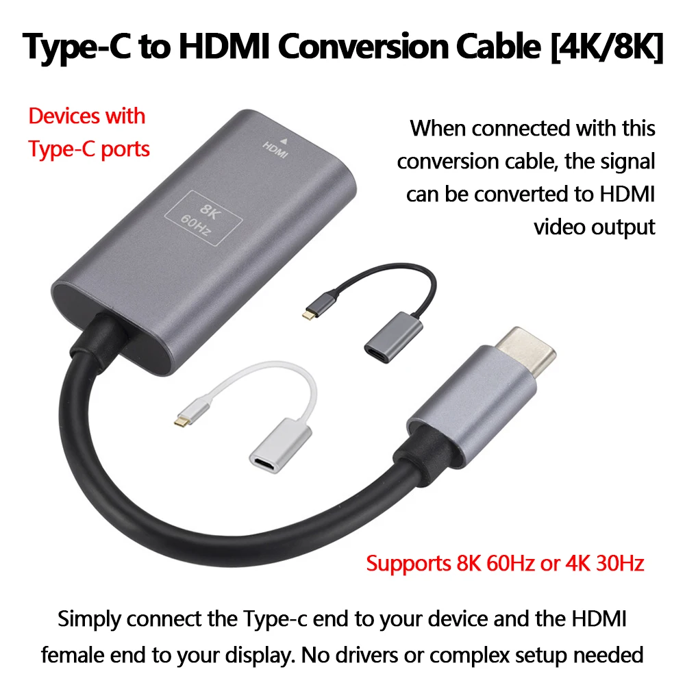

Type-C to HDMI Adapter Cable - 8K 60Hz Type-c to HDMI Converter Cord for Crystal Clear 4K Display