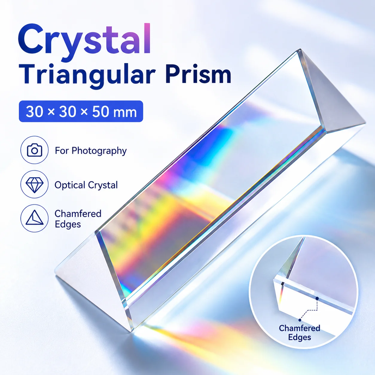 Photography Triangular Prism 30*30*50mm Rainbow Crystal Glass Effects Filter for Studio Shooting Dispersion
