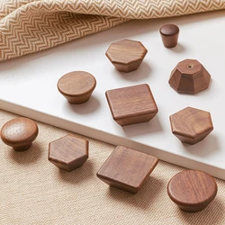 Wooden Hexagon Square Round Drawer Knobs Cupboard Closet Furniture Handles Kitchen Cabinet Handles Door Decoration Wood Knobs