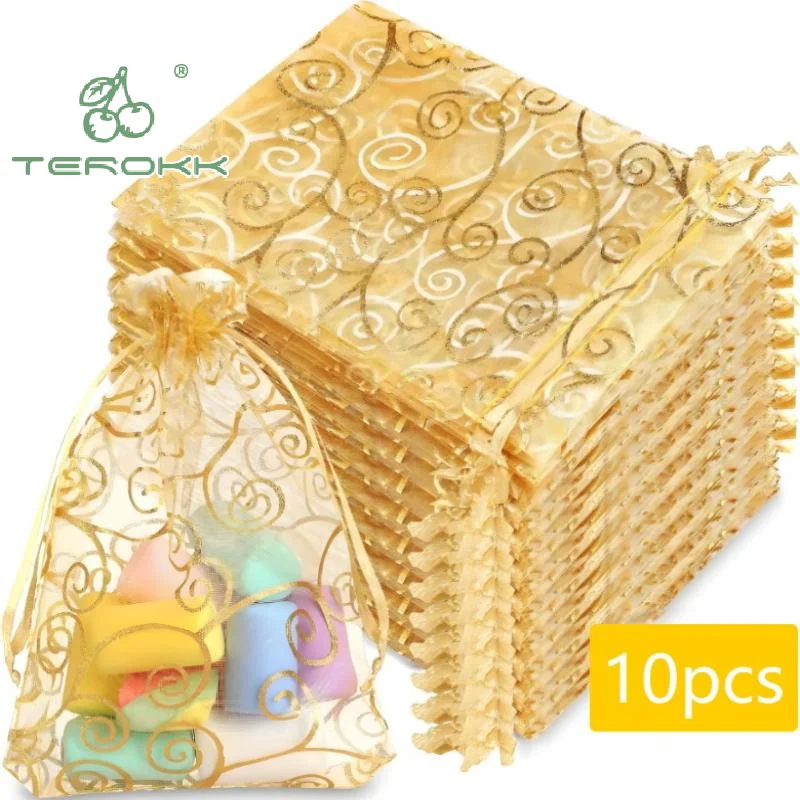 

Мерцающие золотые сумки для конфет, выдвижная сумка для упаковки ювелирных изделий из органзы, сумка для рождественского праздника, свадьбы, дня рождения, вечеринки, подарок