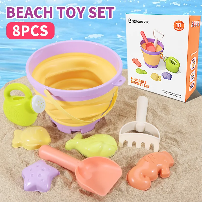 Children Outdoor Beach Folding Bucket Toys Beach Sand Digging Tools Shovels Water Play And Beachcombing Sets