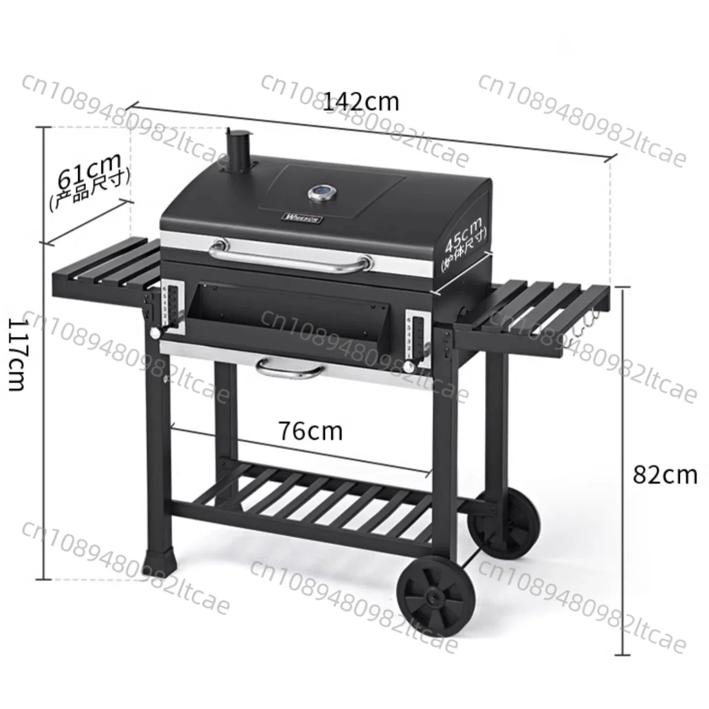 Household Charcoal Grill Villa Patio  Mobile Grill Smoked American BBQ