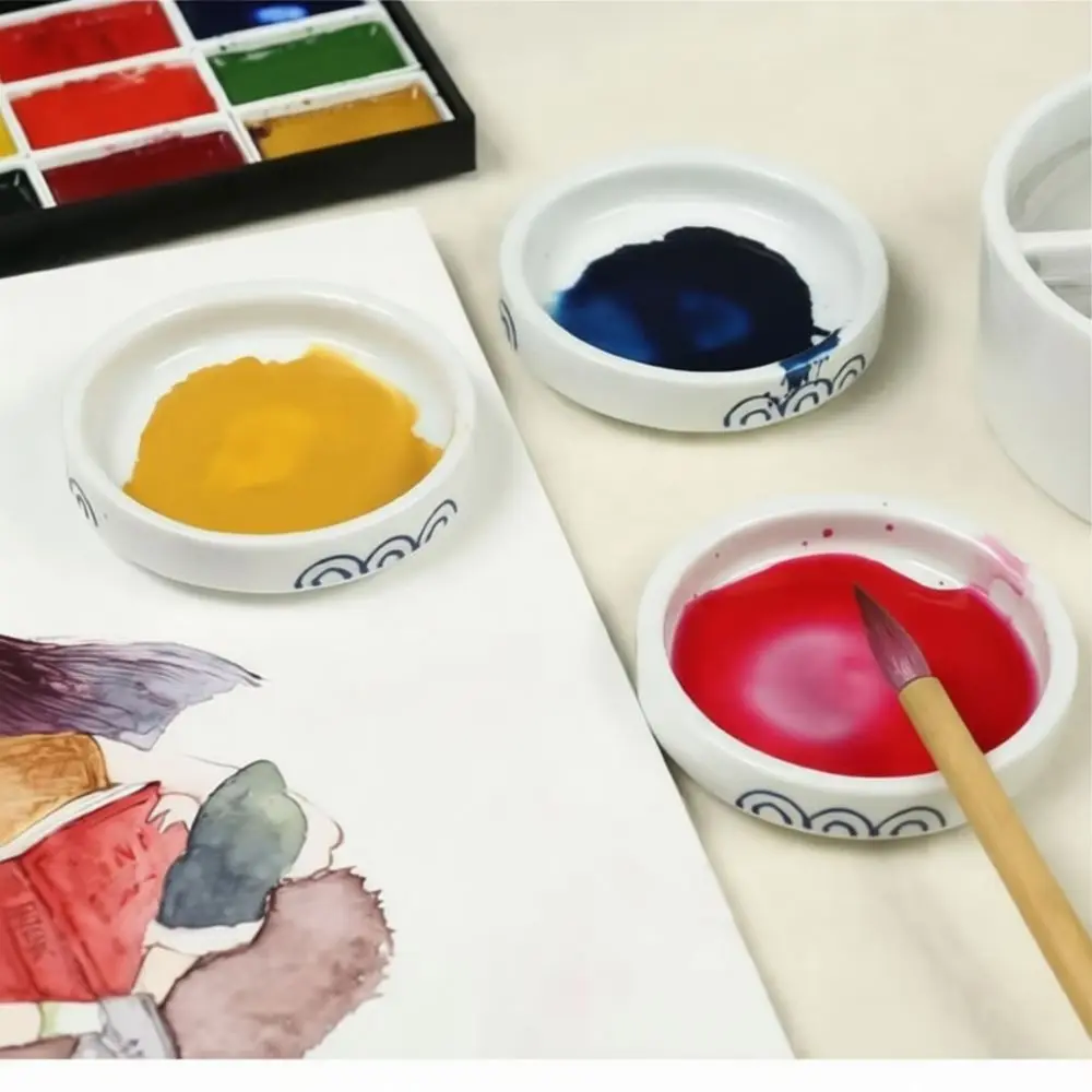 Hand Painted Inkwell Plate Porcelain Five Layer Mixing Tray Traditional Chinese Art Supplies For Calligraphy Watercolor Paint