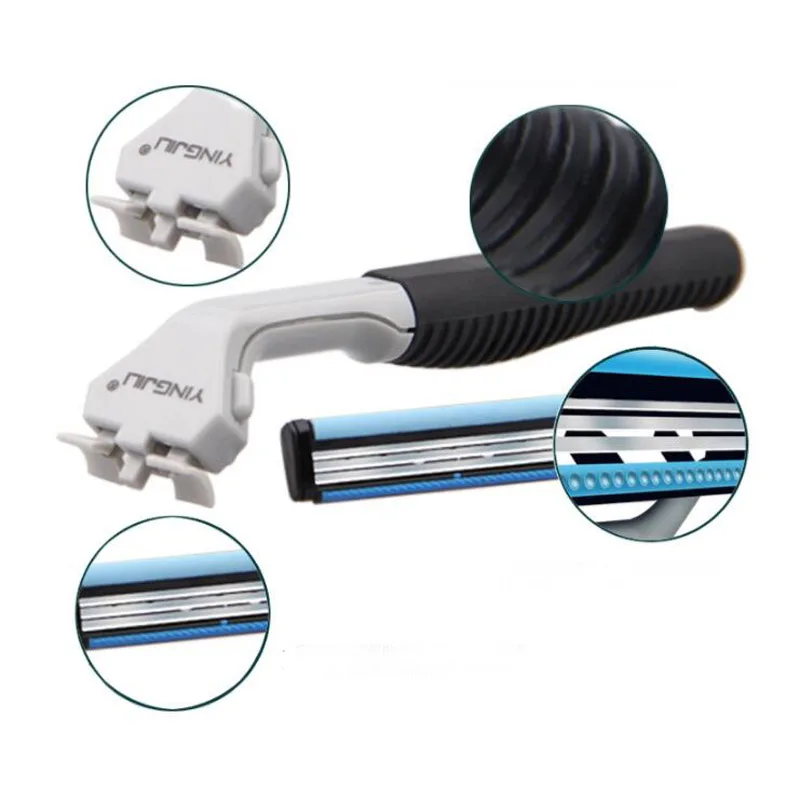 YINGJILI HL-3006 3 레이어 면도기 1 면도기 홀더 + 5 블레이드 교체 면도기 헤드 카세트 면도기 세트 남성용 페이스 나이프