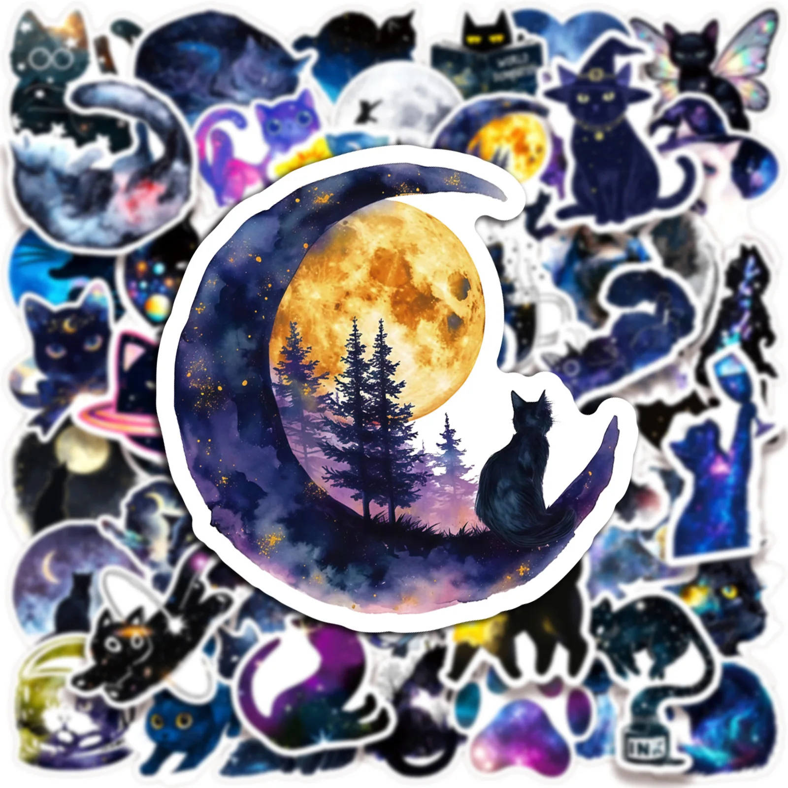 

10/50PCS Starry Sky Cat Cartoon Stickers Fantastic Universe Background Graffiti Cute Animal Decal Luggage Laptop Bike Kids Toys
