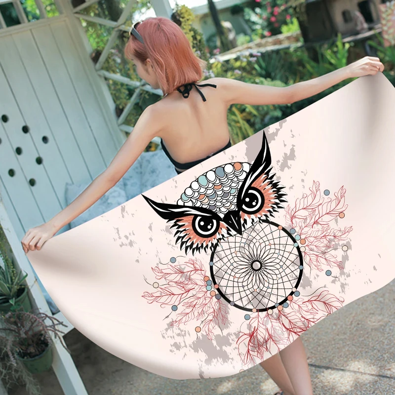 

Ethnic Owl Dreamcatcher Beach Towel Exotic Cartoon Animal Bath Towel for Sauna Spa, Surf Swim, Holiday Christmas, Birthday Gift