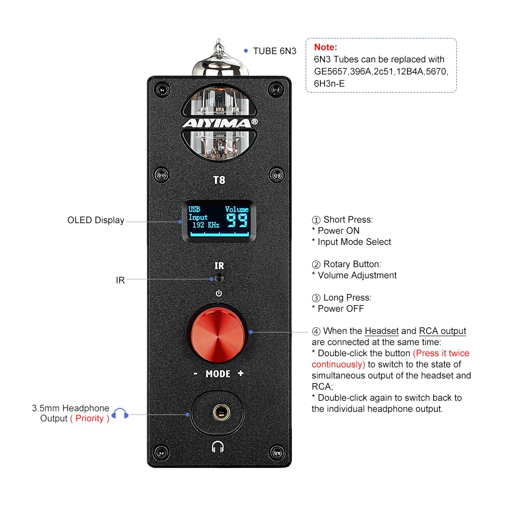 T8 BT 5.0 APTX OPA1656 Tubo 6N3 Preamplificatore Audio Stereo Preamplificatore Cuffie Preamplificatore DAC Altoparlanti Amplificatore Casa