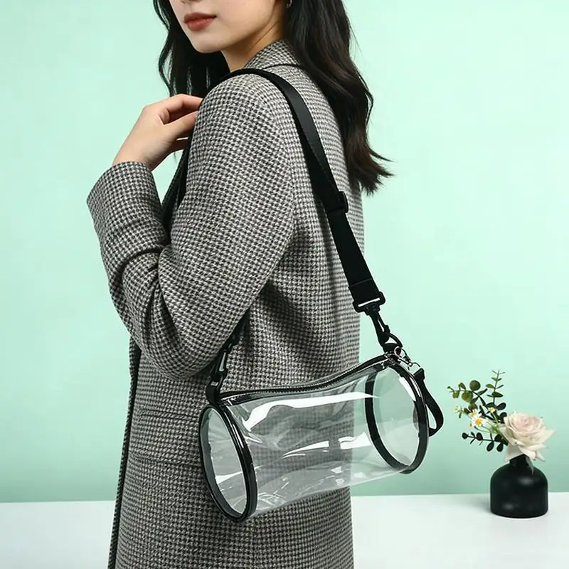 Women Fashion Transparent Laser Cylinder Crossbody Bag Mini Shoulder Purse for Daily Carry and Night Shows
