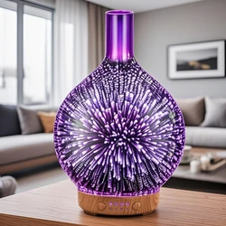Porseme Essential Oil Diffuser 3D Glass Humidifier 7 Color Changing LEDs Waterless Auto-Off Timer Setting bpa Free ultrasonic