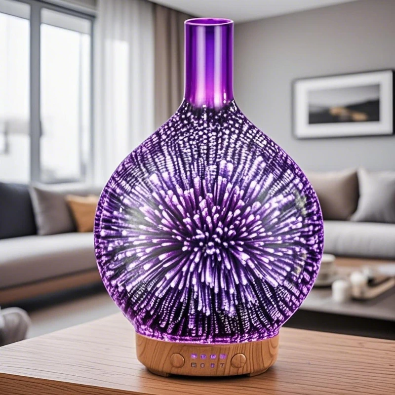 Porseme Essential Oil Diffuser 3D Glass Humidifier 7 Color Changing LEDs Waterless Auto-Off Timer Setting BPA Free Ultrasonic