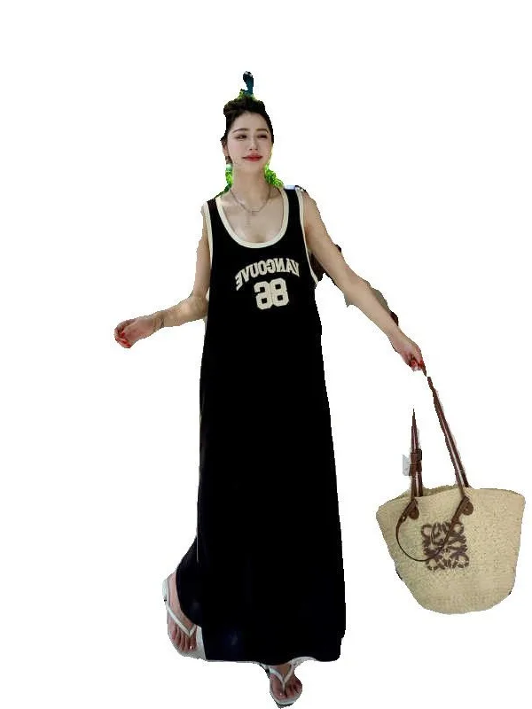 

Женский летний повседневный свободный длинный жилет больших размеров с принтом 300, юбка трапециевидной формы в Корейском стиле для поездок на работу