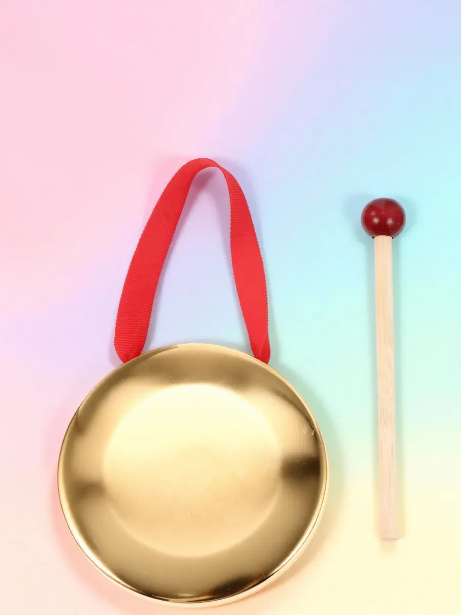 1Set Hand Held Gong with Mallet Portable Percussion Instrument for Kindergarten Stage Home Decoration Gift Exquisite Crafted