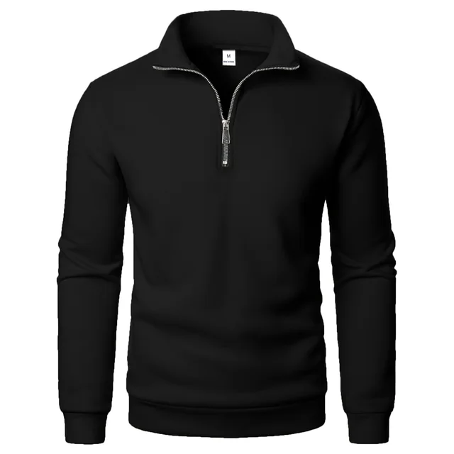 Spring and Autumn new casual half zipper stand up collar hoodie trend simple and loose oversized fleece men's hoodie 3