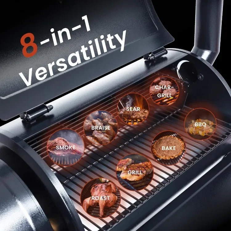 Wood Pellet Grill & Smoker with PID V2.1 Controller, 450 Sq in Cook Area, Meat Probe, 8 in 1 BBQ Grill Outdoor Auto Temperature