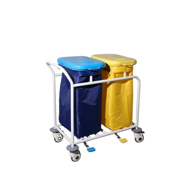 

Hospital Soiled Linen Trolley Mobile hotel Laundry Hamper Cart With double bags foot pedal price