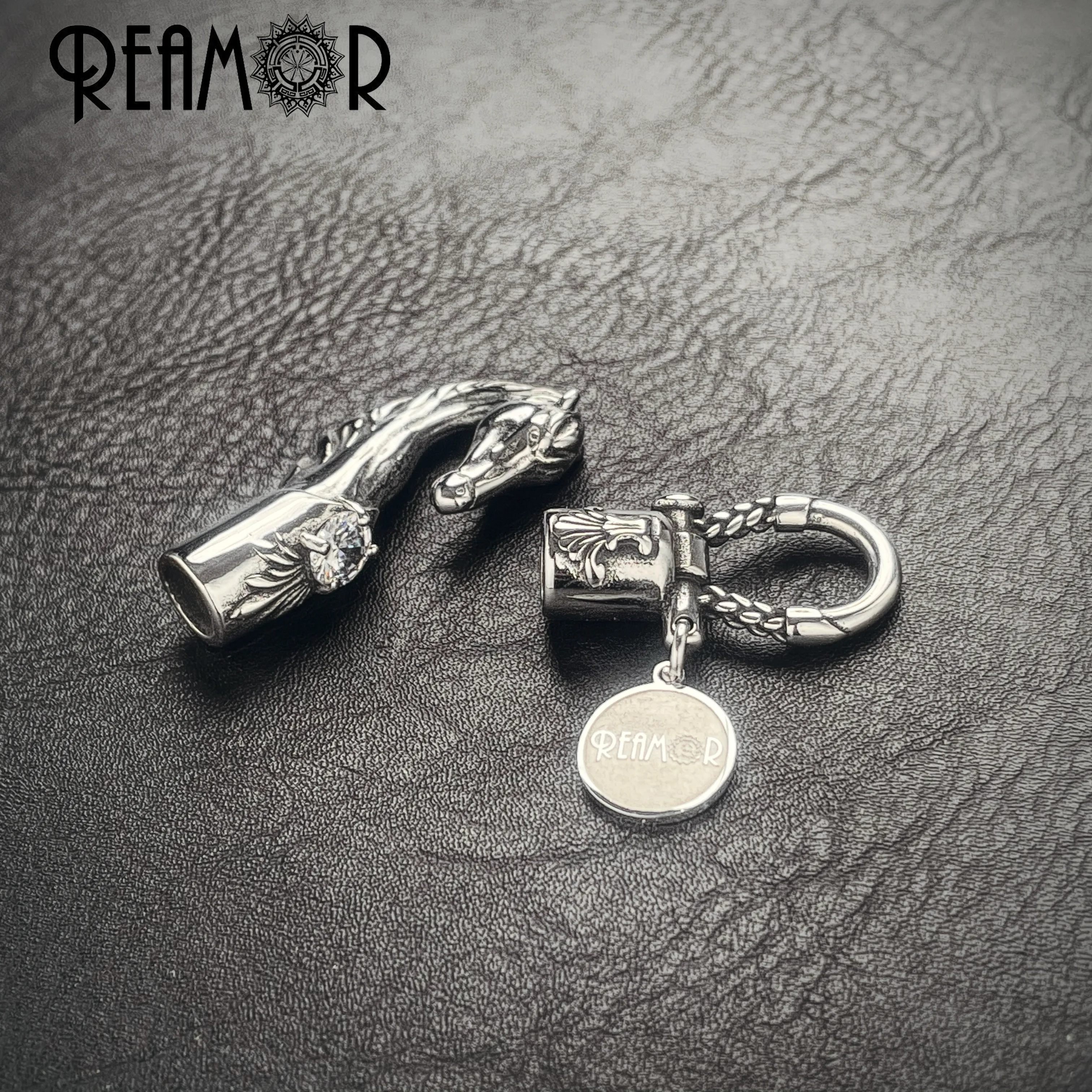 REAMOR 6mm Stainless Steel Wild Horse Bracelet Connector Hook Inlay Zircon Bridle Lock Leather Cord Clasp For DIY Jewelry Making