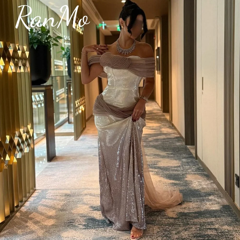 Ranmo Night Elegant Evening Dresses Backless Prom Gowns Floor-Length Shiny Sequins Party Dresses Vestidos de noche Customized