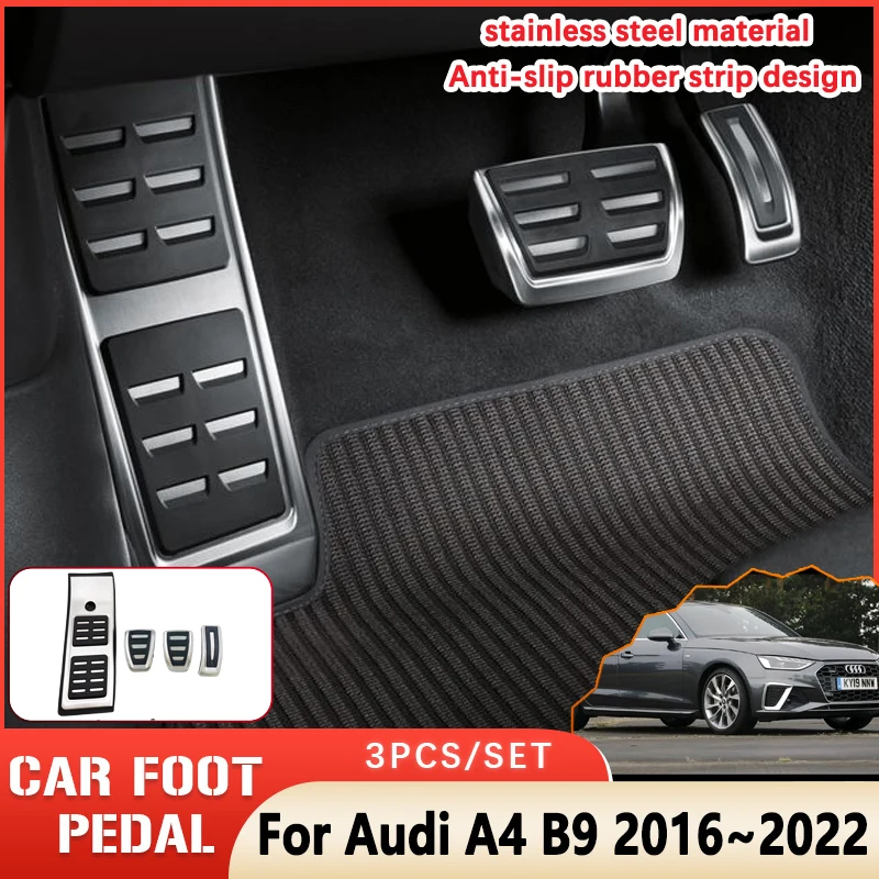 Stainless Steel Car Brake Pedal For Audi A4 2022 Accessories 2016~2021 B9 Automotive Rubber Non-slip No Drilling Pedal 2018 2020