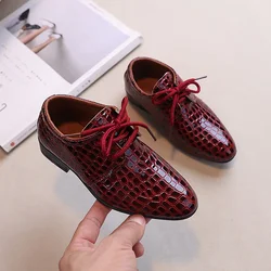 Boys Leather Shoes Spring Autumn Children's Flats Fashion British Style Lace-up Pointed Toe Kid School Uniform Performance Shoes