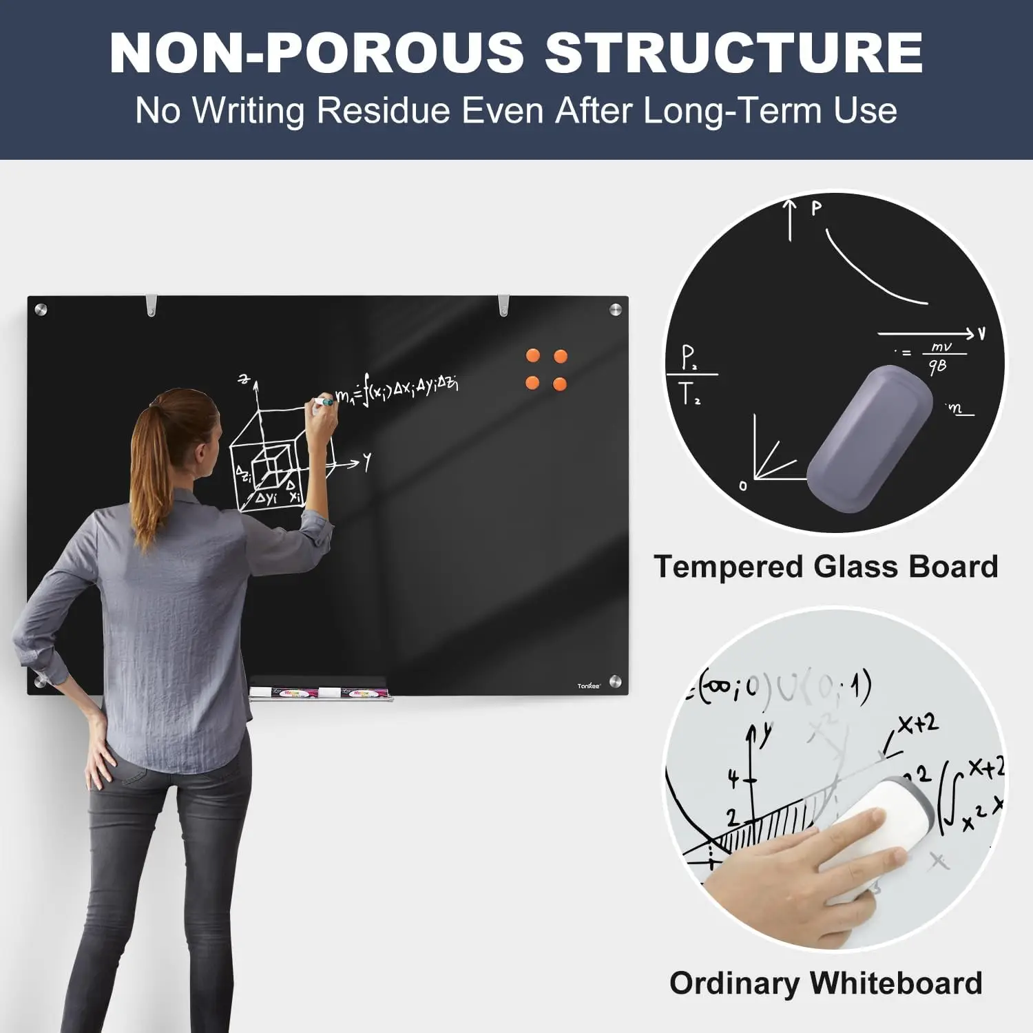 Quadro branco de vidro magnético sem moldura grande, 36 x 24 polegadas, temperado para uso doméstico, escola e escritório