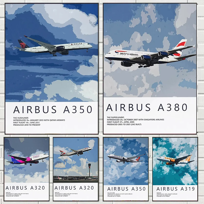 (1pc frameless)Airbus A320 A380 A350 A319 Aviation Aircraft Posters and Prints Canvas Painting Wall Art Picture for Living Ro