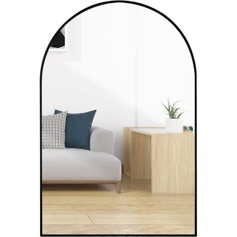 24X36 Inch Black Metal Framed Arched Bathroom Mirror For Wall Is Made Of High Quality 4mm HD Glass Illuminate Beauty