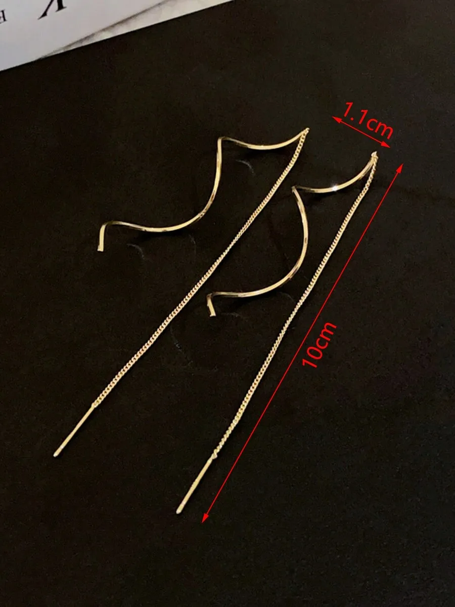 1pair Gold-Tone Twist Geometric Threader Earrings Elegant Party. Valentine's Day Accessories - view 4