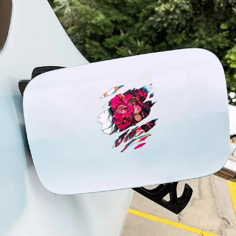 1 قطعة Cyberpunk خلل الفن ملصق الميكانيكية الجمجمة الإناث تصميم نابضة بالحياة الوردي النيون الزخرفية ملصق مائي لأجهزة الكمبيوتر المحمول سيارة دراجة نارية