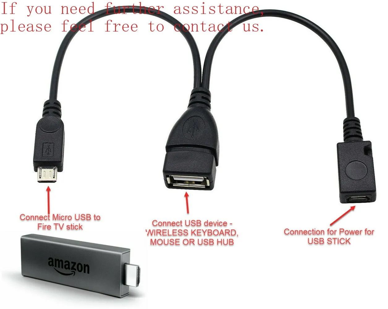 لمنفذ USB OTG مهائي كابلات f Firestick 4K Stick Amazon TV USB إضافة مجموعة لوحة المفاتيح -