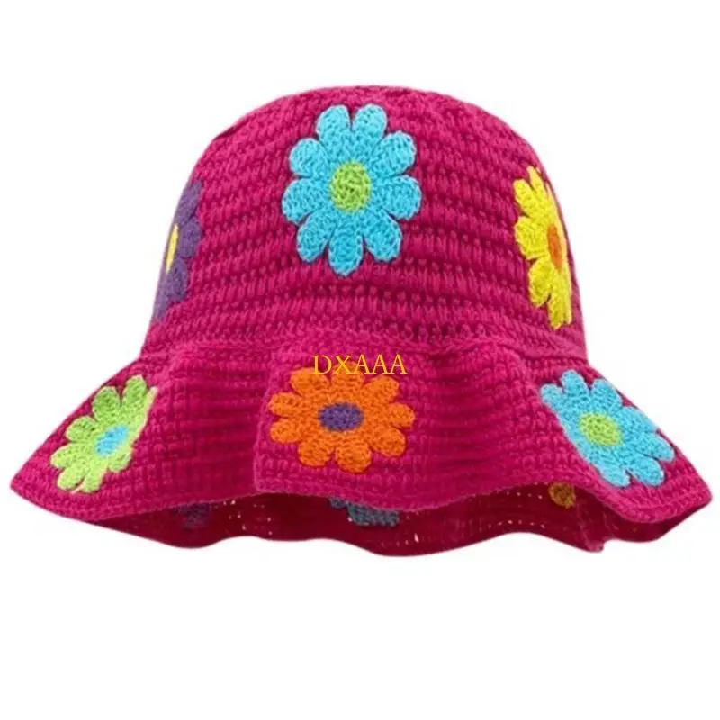 DXAA Crocheted Hat for Lady Handwoven Flower for Party Prom Vacation Hat Handmade Thick Warm Hat Photo Props