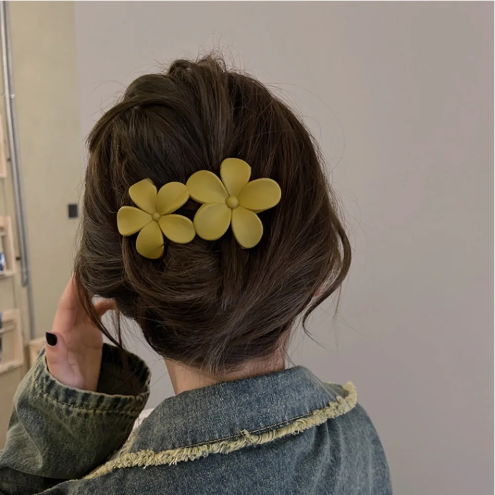 Acrílico Double Flower Hairpin para Mulheres, Ferramentas de Styling Elegantes, Flower Head Clips, Hairclips Monocromáticos, Acessórios para Cabelo, 4PCs