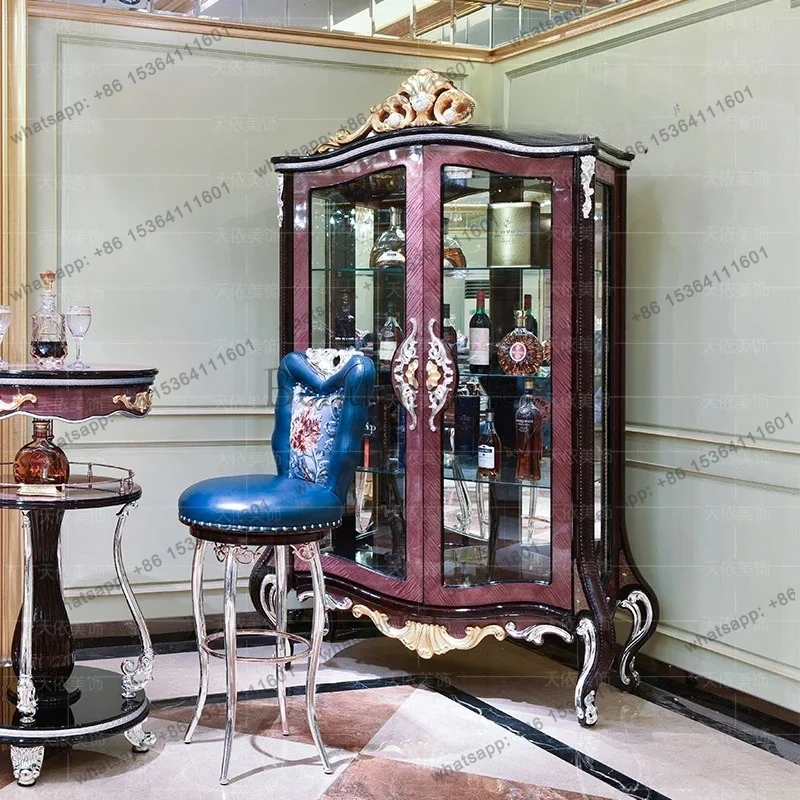 wine cabinet Double door solid wood wine cabinet Living room wall Purple luxury court wine cabinet