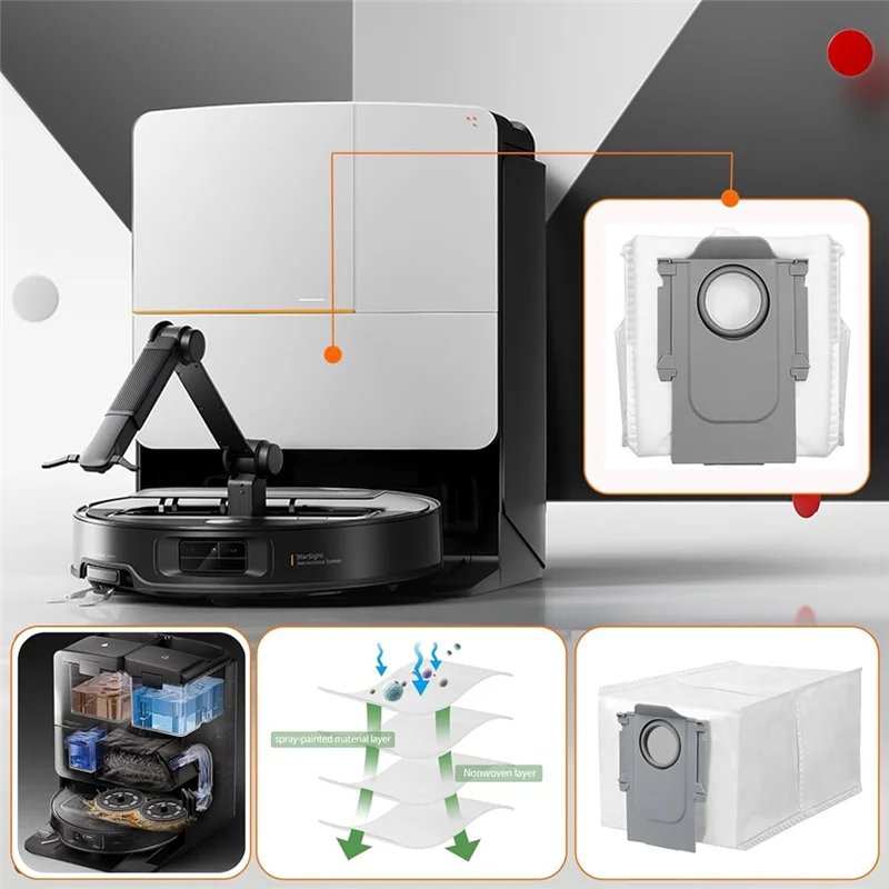 Roborock Saros Z70 로봇 진공 청소기 교체 부품, 6 Mo 6 Dust-A77G 용 걸레 천 먼지 봉투 키트