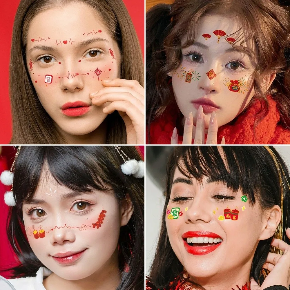 

Waterproof Chinese New Year Makeup Stickers Long Lasting Cartoon Lunar New Year Blush Stickers Body Art Disposable
