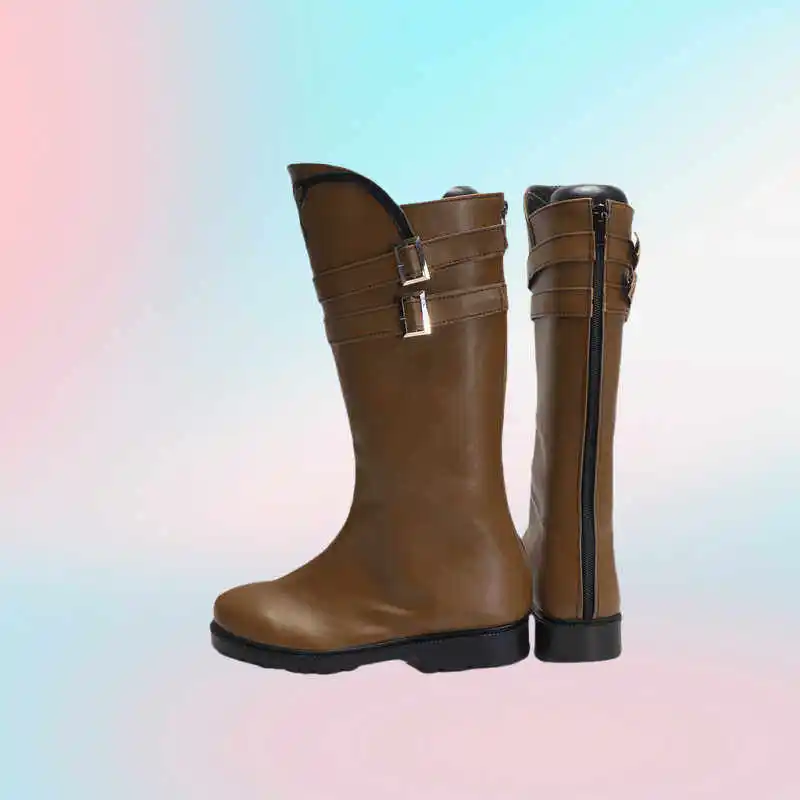 Anime Devil May Cry Vergil Cosplay Shoes Brown Medium-Long PU Leather Boots For Halloween Carnival