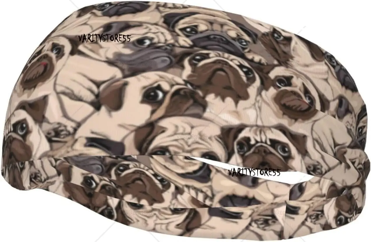 

Headband for Women Mens Dog Pug Running Sweatband Stretchy Wide Hairband for Travel