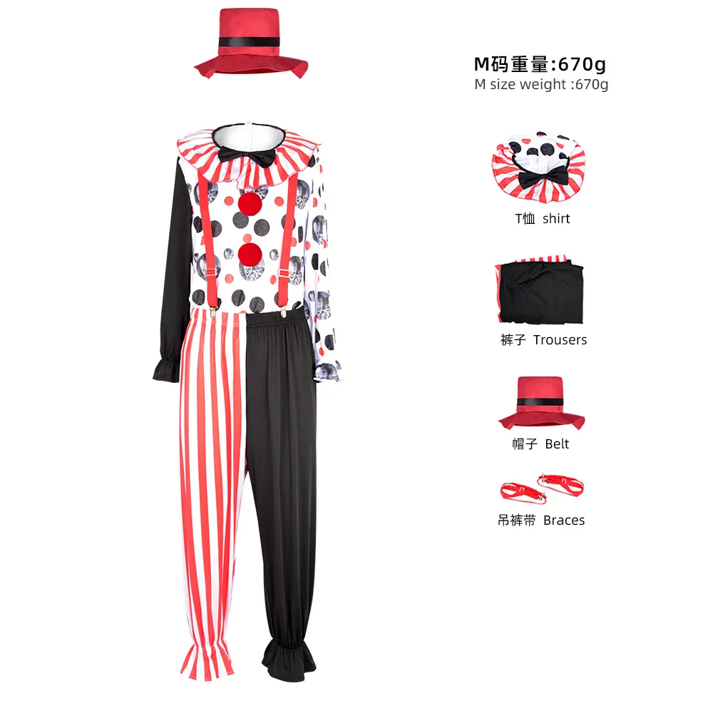 Erwachsene Männer Frauen Kinder Zirkus Clown lustige Joker Cosplay Kostüm Outfit mit Hut für Bühnen performance Halloween Karneval Party