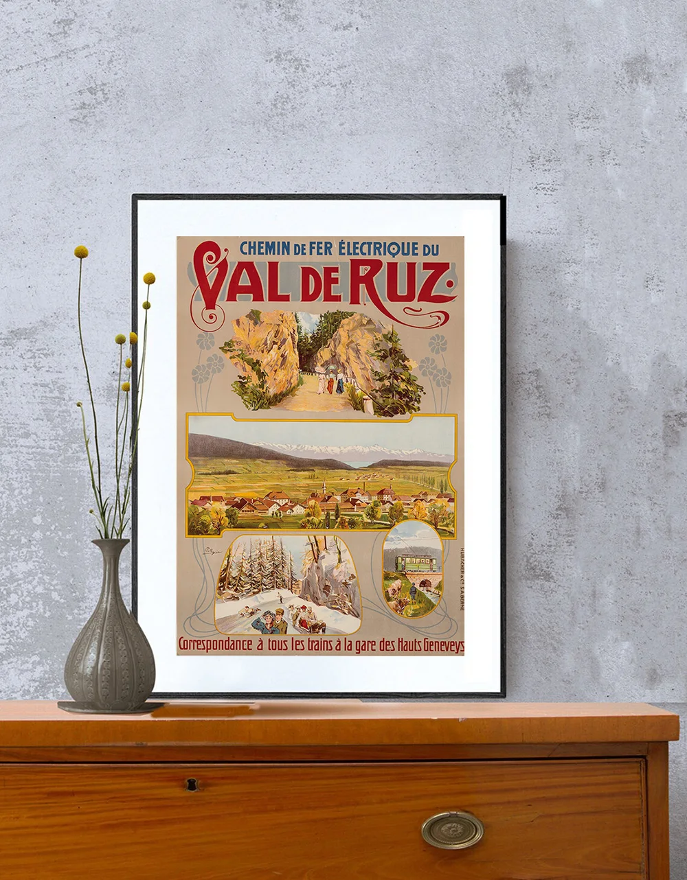 Val de Ruz Suisse Vintage Travel Poster - Poster Paper or Canvas Print / Gift Idea