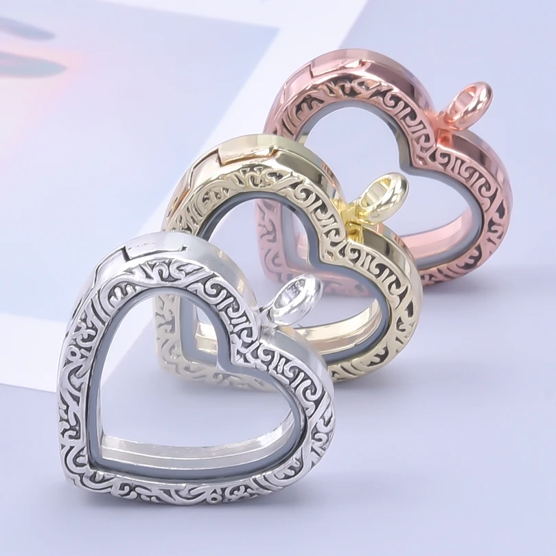 1Pc Trendy Heart Love Floating Photo Relicario Locket Pendant Diy Memory Reliquary Ashes Holder Medallon Colgantes Jewelry Bulk