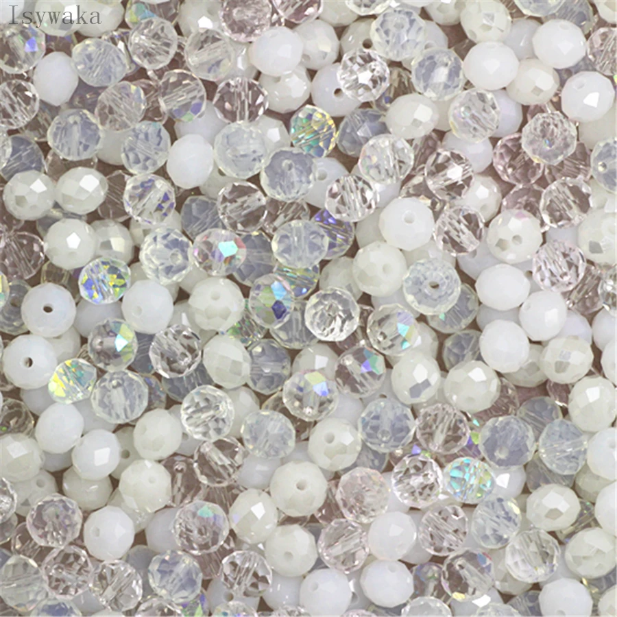 Isywaka White Multicolor 2mm,3*4mm,4*6mm,6*8mm Austria faceted Crystal Glass Beads Loose Spacer Round Beads for Jewelry Making