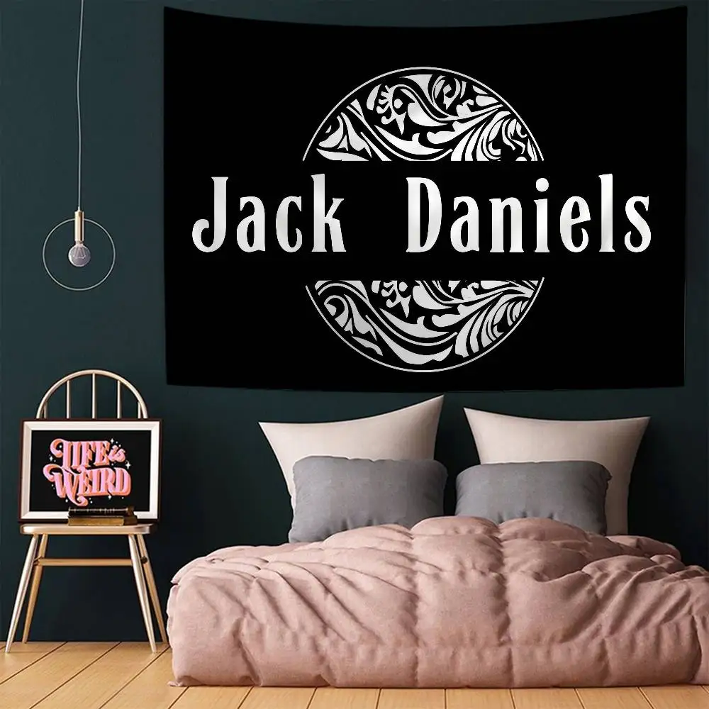 J-Jack-Daniels-tapiz de pared con diseño de whisky, alfombras de pared de flores Hippie, decoración de dormitorio, Arte de la pared