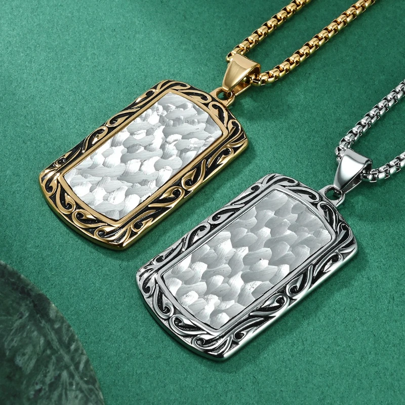 Buch Abdeckung Unregelmäßige Muster Geometrische Casting Anhänger Titan Stahl Punk Rock Männliche Persönlichkeit Mode Halsketten Schmuck – Detail 3